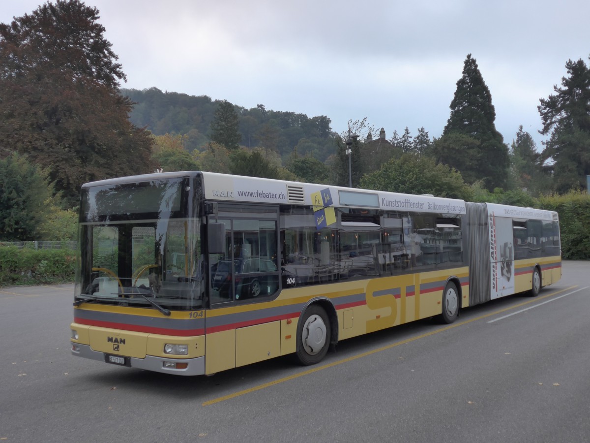 (155'437) - STI Thun - Nr. 104/BE 577'104 - MAN am 4. Oktober 2014 bei der Schifflndte Thun