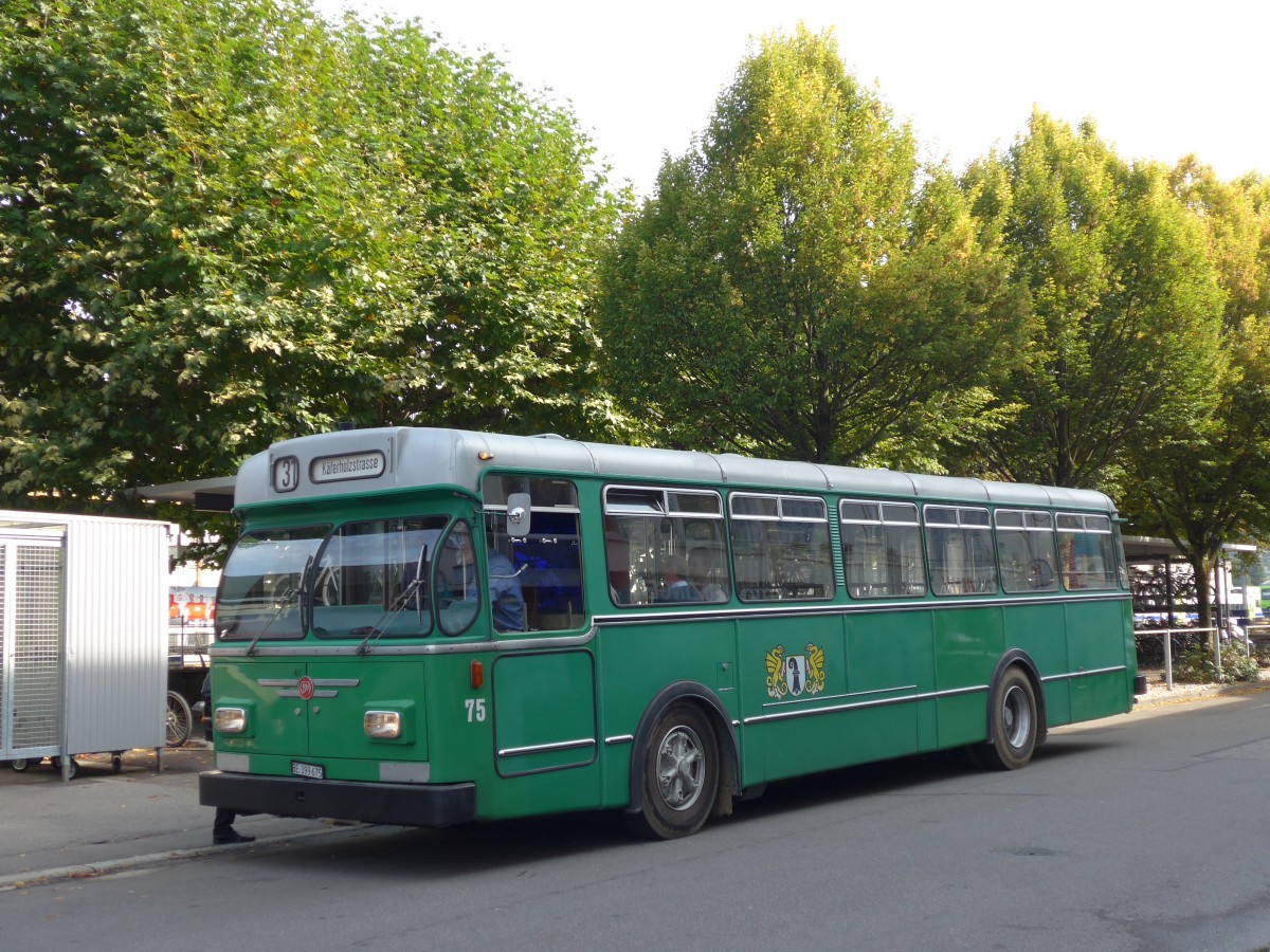 (155'472) - BVB Basel (RWB) - Nr. 75/BE 399'675 - FBW/FHS am 5. Oktober 2014 beim Bahnhof Burgdorf