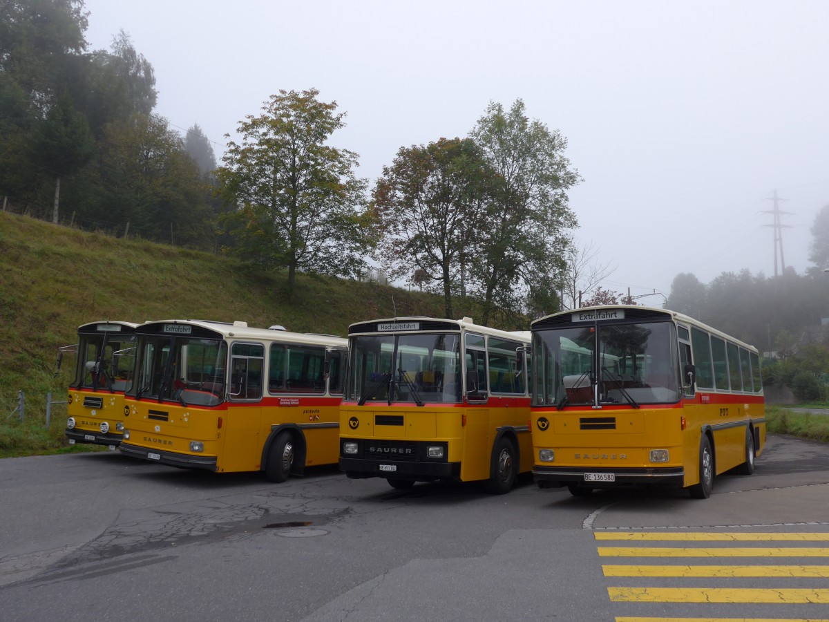 (155'615) - Schumacher, Liebefeld - BE 136'580 - Saurer/Tscher (ex Zimmermann, Niederwangen; ex P 24'289) am 12. Oktober 2014 in Kssnacht, Rest. Frohsinn