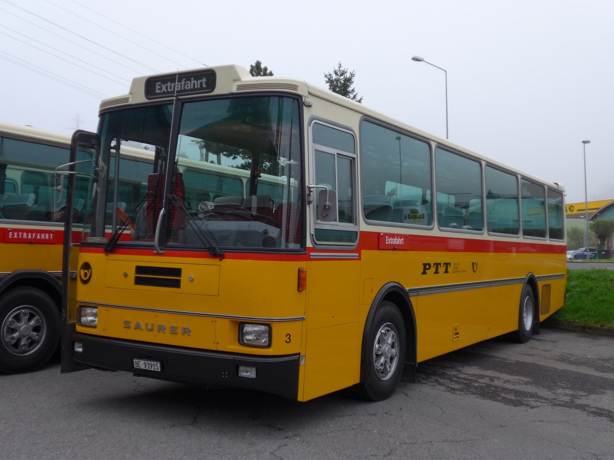 (155'621) - Kolb, Matten - Nr. 3/BE 93'915 - Saurer/R&J (ex Schmocker, Stechelberg Nr. 3; ex Nr. 1; ex Gertsch, Stechelberg Nr. 1) am 12. Oktober 2014 in Kssnacht, Rest, Frohsinn