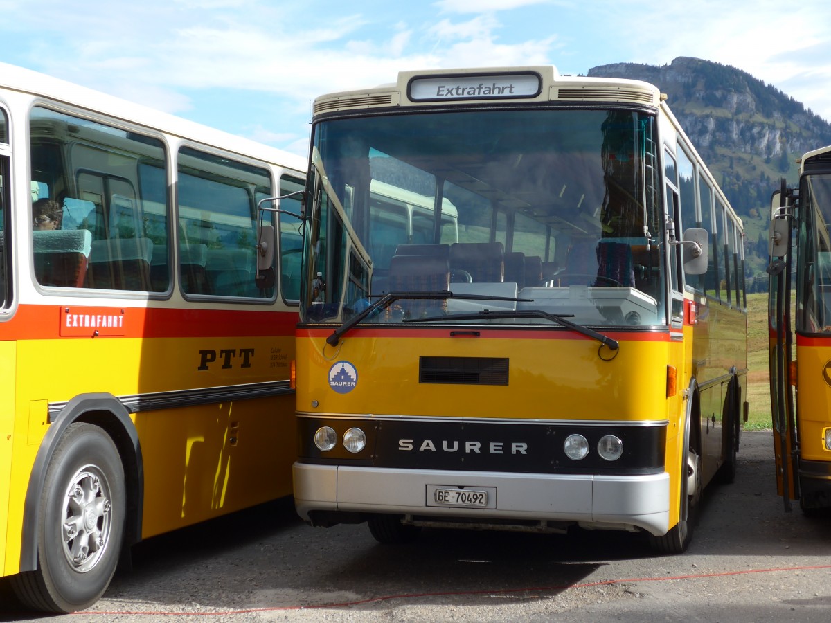 (155'662) - Leuenberger, Kirchberg - BE 70'492 - Saurer/Lauber (ex Niederer, Filzbach Nr. 11) am 12. Oktober 2014 in Willerzell, Rest. Sattelegg