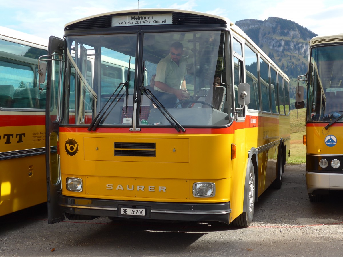 (155'663) - Schmid, Thrishaus - BE 26'206 - Saurer/Tscher (ex P 24'244) am 12. Oktober 2014 in Willerzell, Rest. Sattelegg