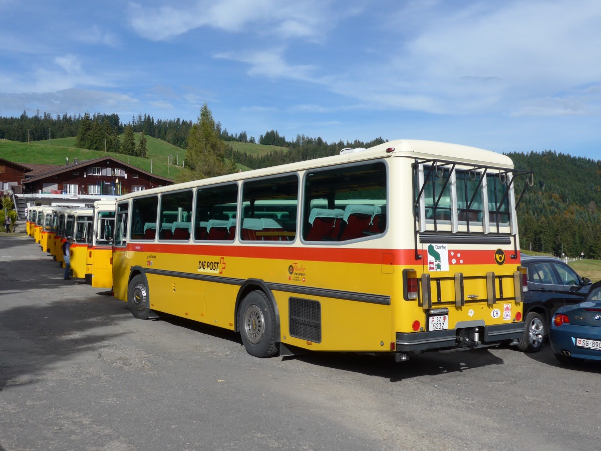 (155'668) - Fssler, Unteriberg - Nr. 6/SZ 5232 - Saurer/R&J (ex Schrch, Gutenburg Nr. 6; ex P 24'358) am 12. Oktober 2014 in Willerzell, Rest. Sattelegg