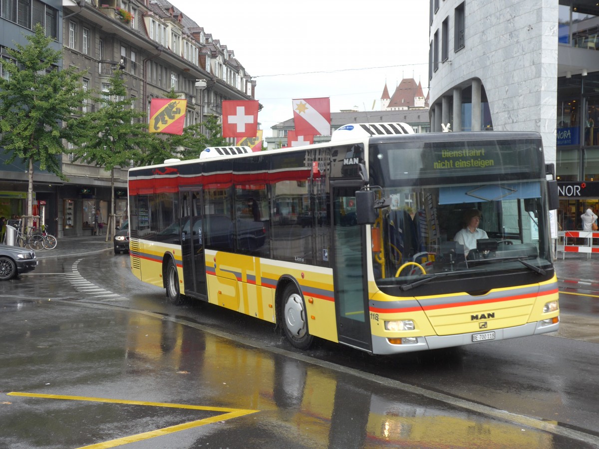 (155'703) - STI Thun - Nr. 118/BE 700'118 - MAN am 13. Oktober 2014 beim Bahnhof Thun