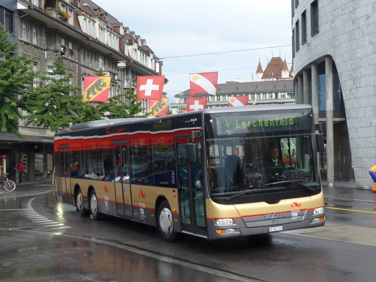 (155'710) - STI Thun - Nr. 149/BE 801'149 - MAN am 13. Oktober 2014 beim Bahnhof Thun