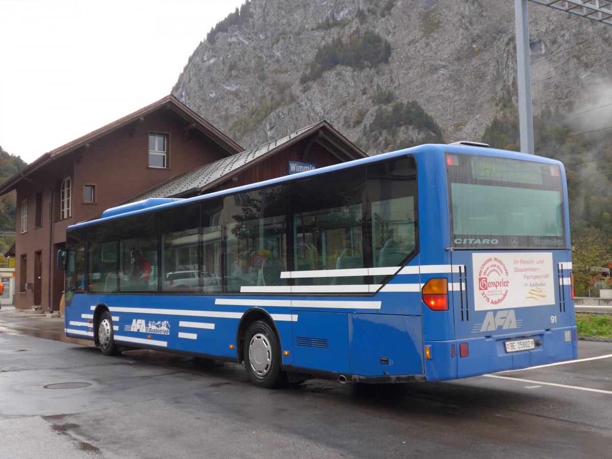 (155'746) - AFA Adelboden - Nr. 91/BE 25'802 - Mercedes (ex Nr. 2) am 13. Oktober 2014 beim Bahnhof Wimmis