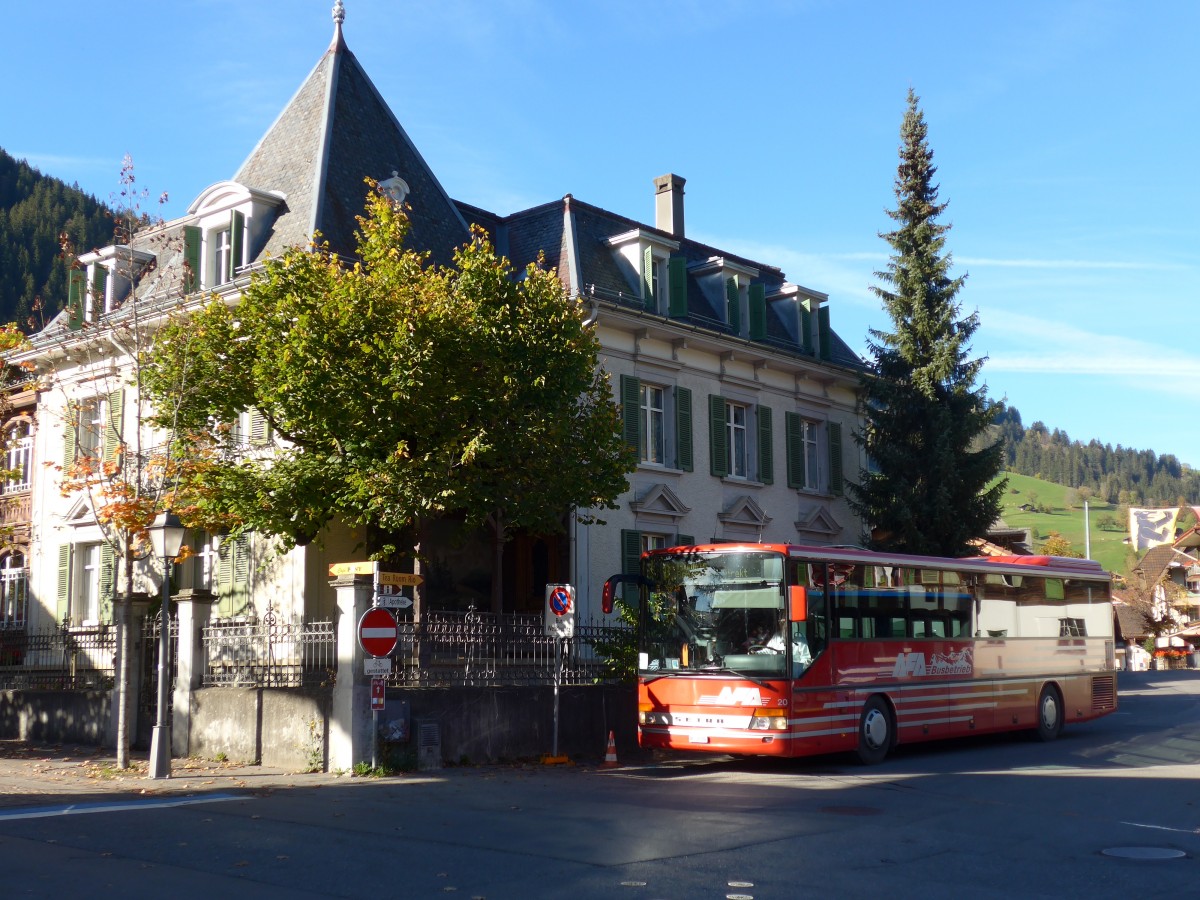 (155'855) - AFA Adelboden - Nr. 20/BE 26'706 - Setra (ex Nr. 6) am 19. Oktober 2014 beim Bahnhof Zweisimmen