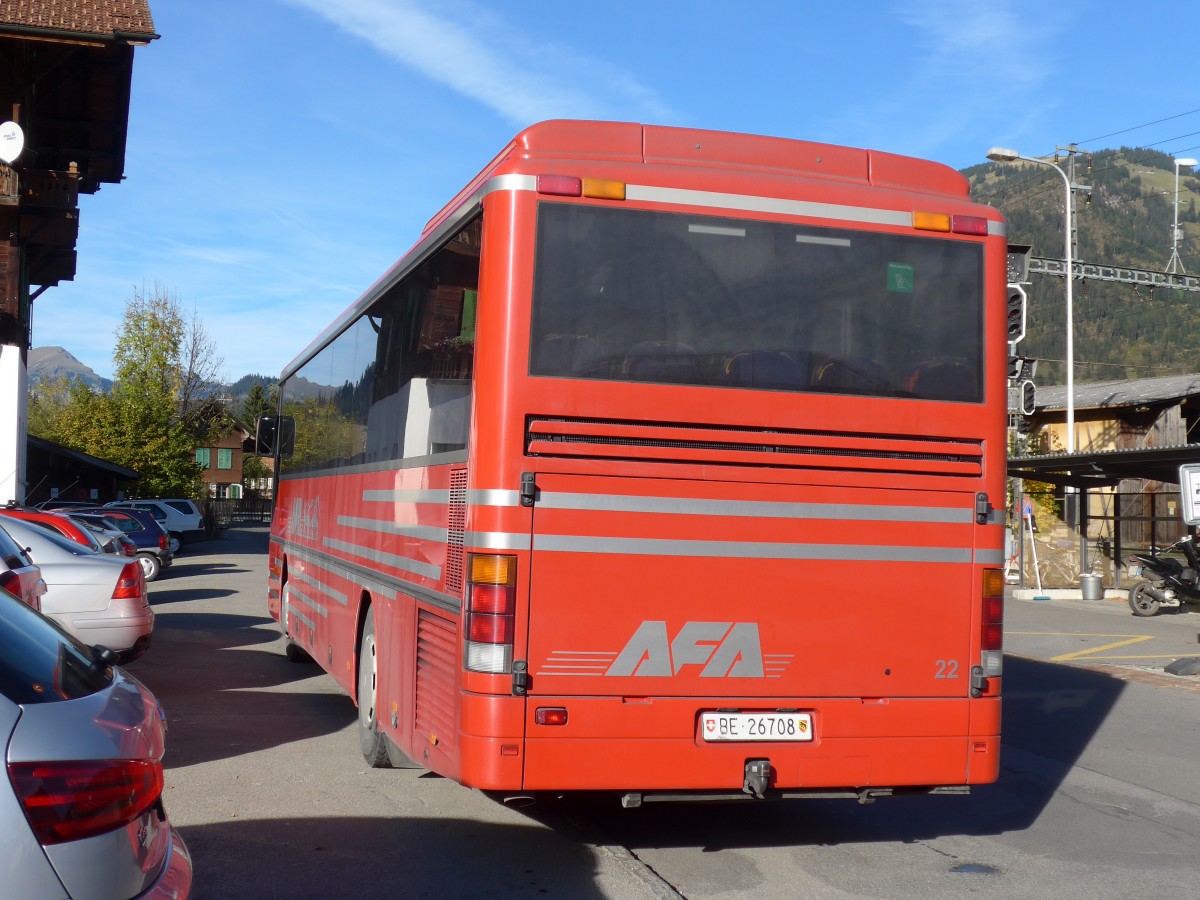 (155'868) - AFA Adelboden - Nr. 22/BE 26'708 - Setra (ex Nr. 8) am 19. Oktober 2014 beim Bahnhof Zweisimmen