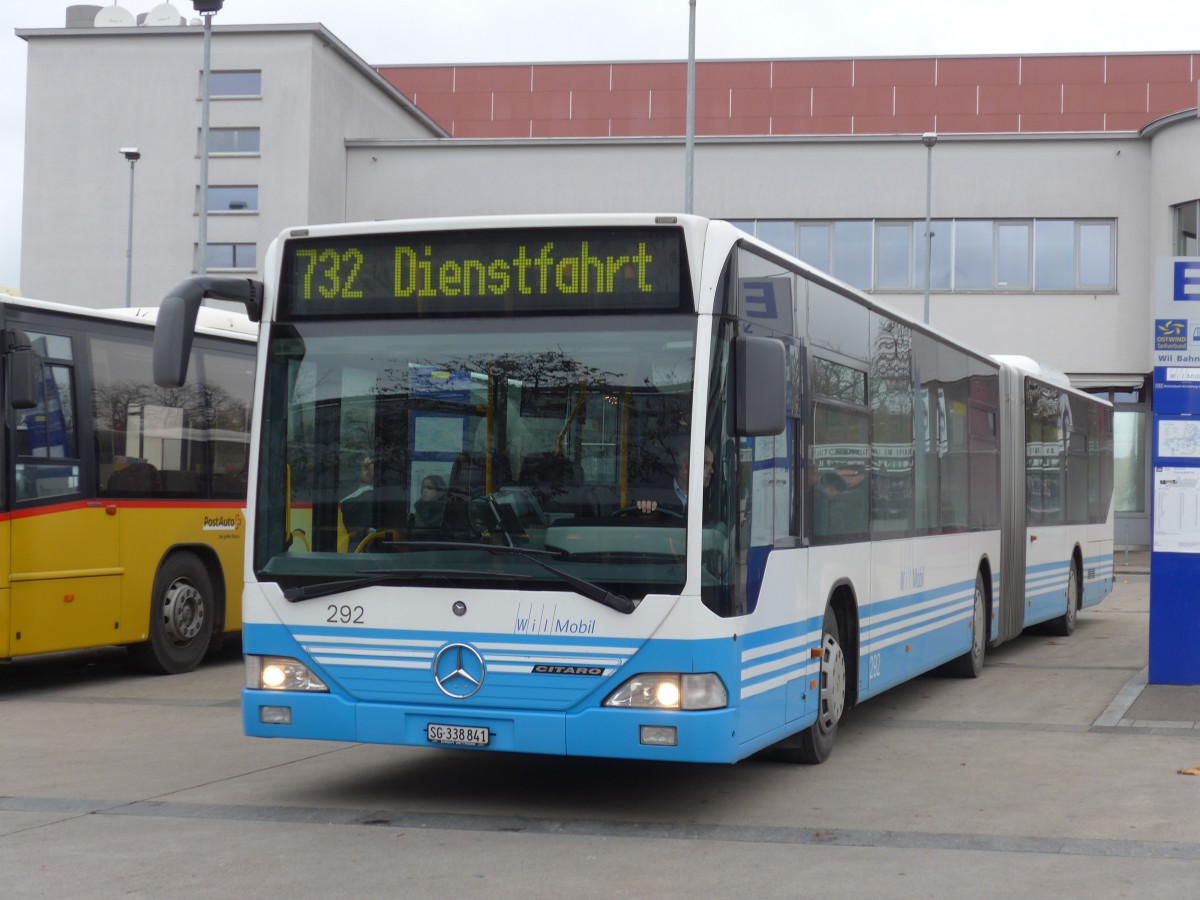 (155'915) - WilMobil, Wil - Nr. 292/SG 338'841 - Mercedes (ex RTB Altsttten Nr. 1) am 22. Oktober 2014 beim Bahnhof Wil