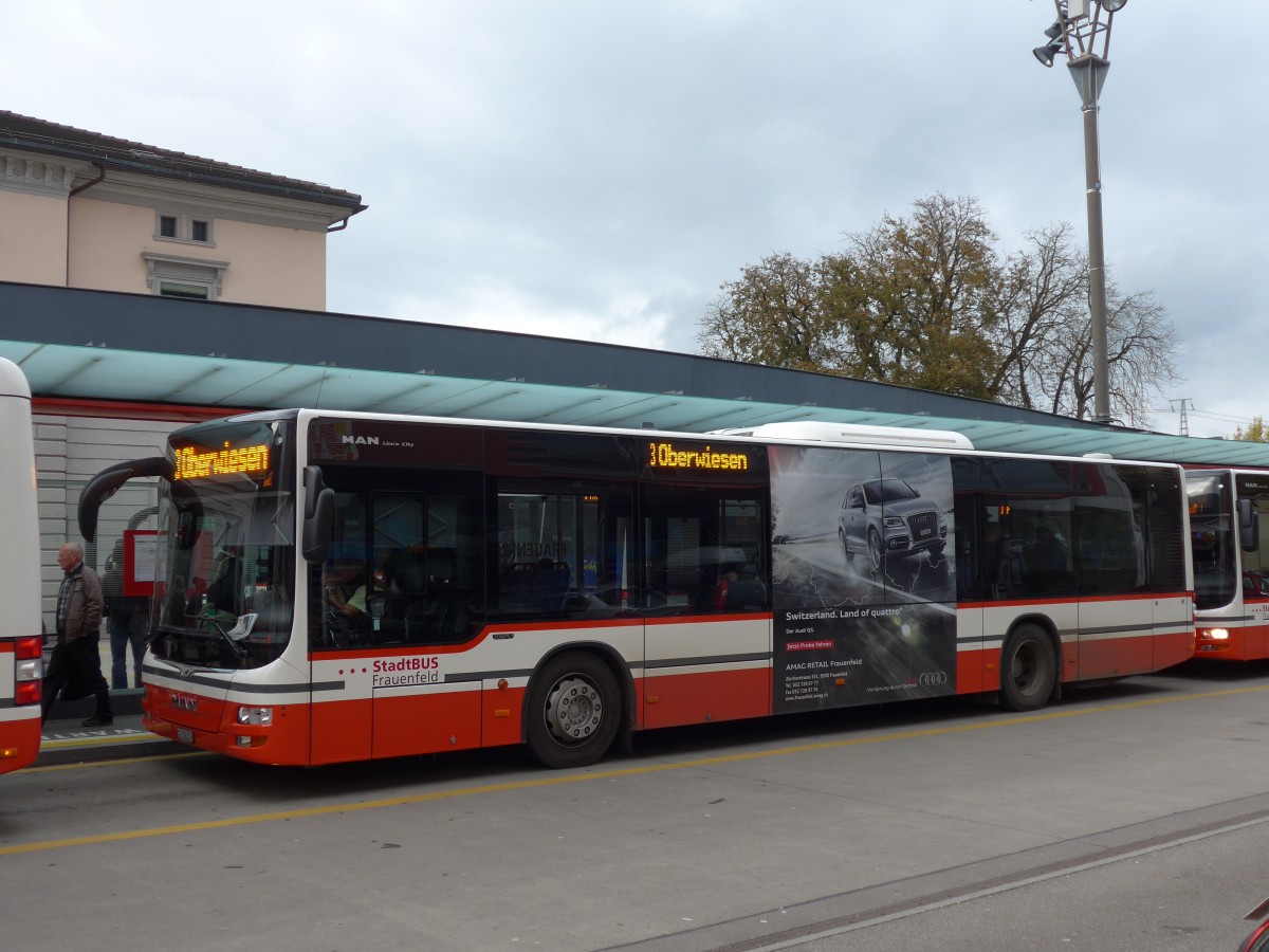 (155'937) - PostAuto Ostschweiz - TG 158'216 - MAN am 22. Oktober 2014 beim Bahnhof Frauenfeld