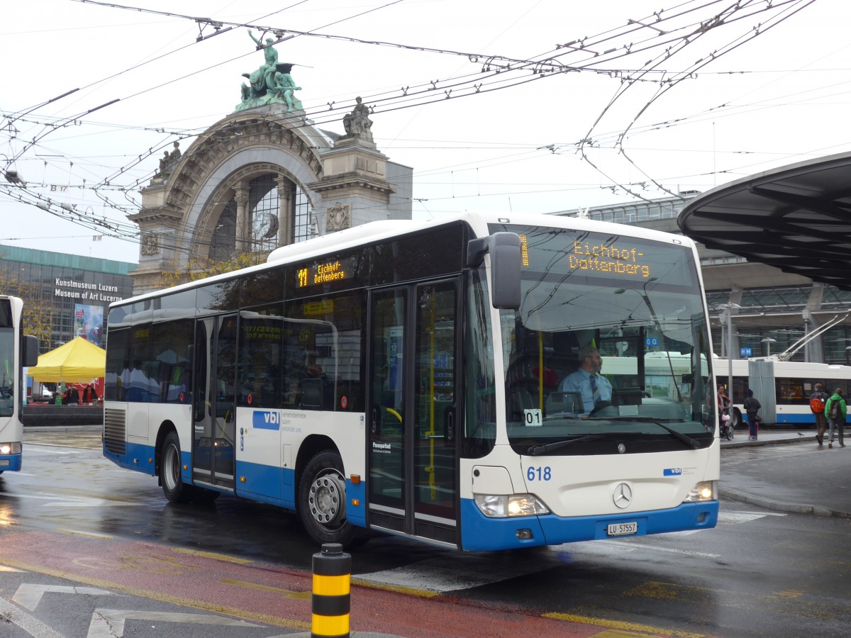 (156'026) - VBL Luzern - Nr. 618/LU 57'557 - Mercedes (ex Steiner, Messen) am 25. Oktober 2014 beim Bahnhof Luzern