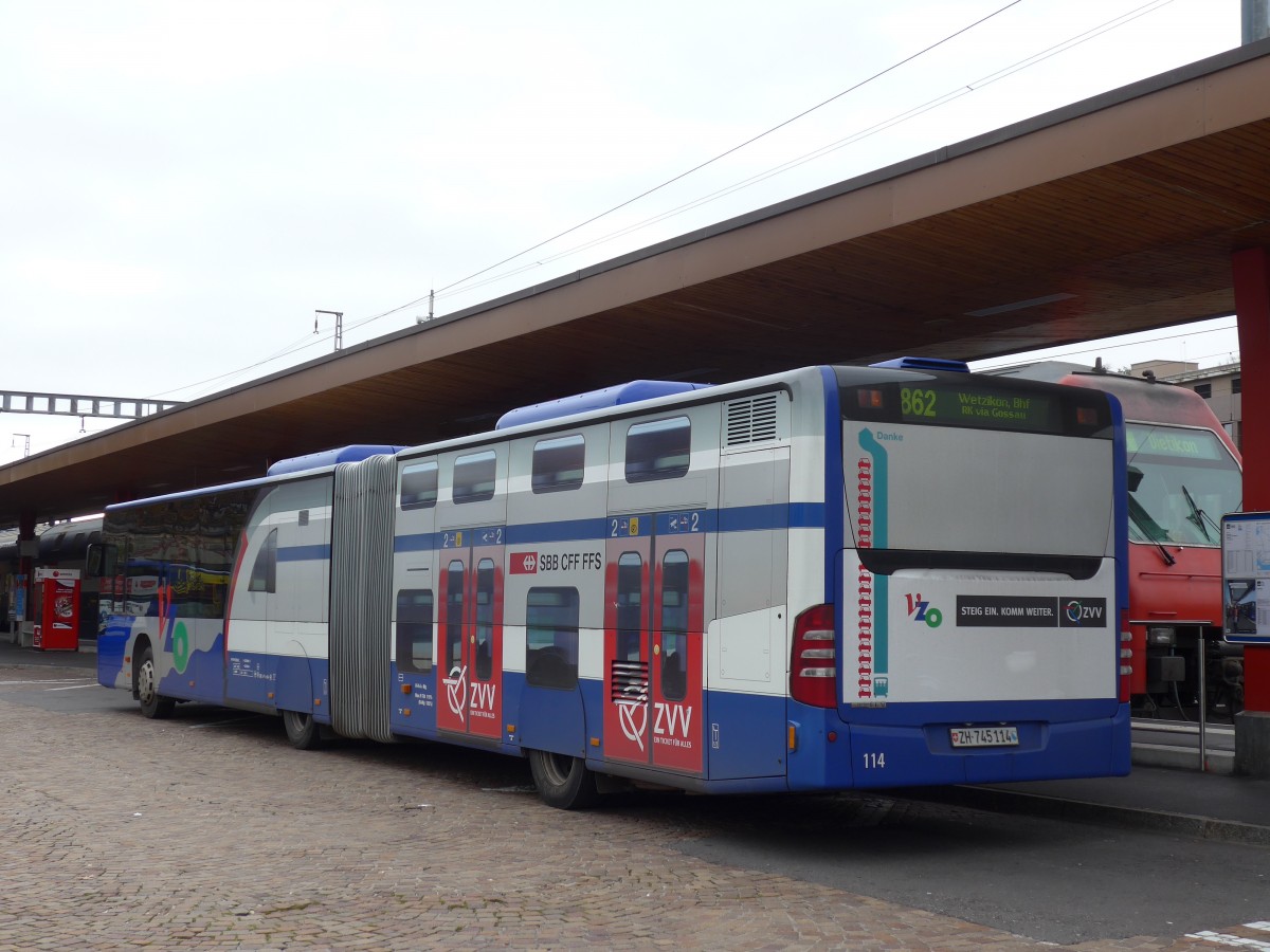 (156'205) - VZO Grningen - Nr. 114/ZH 745'114 - Mercedes am 28. Oktober 2014 beim Bahnhof Wetzikon