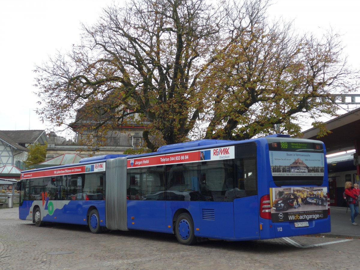 (156'219) - VZO Grningen - Nr. 113/ZH 745'113 - Mercedes am 28. Oktober 2014 beim Bahnhof Wetzikon