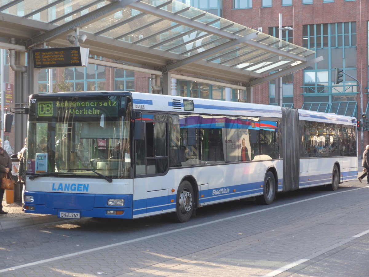 (157'316) - Langen, Jlich - DN-L 767 - MAN am 22. November 2014 beim Hauptbahnhof Mnchengladbach