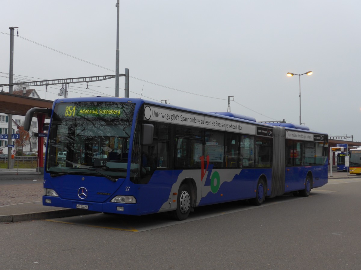 (157'550) - VZO Grningen - Nr. 27/ZH 41'427 - Mercedes am 26. November 2014 beim Bahnhof Wetzikon