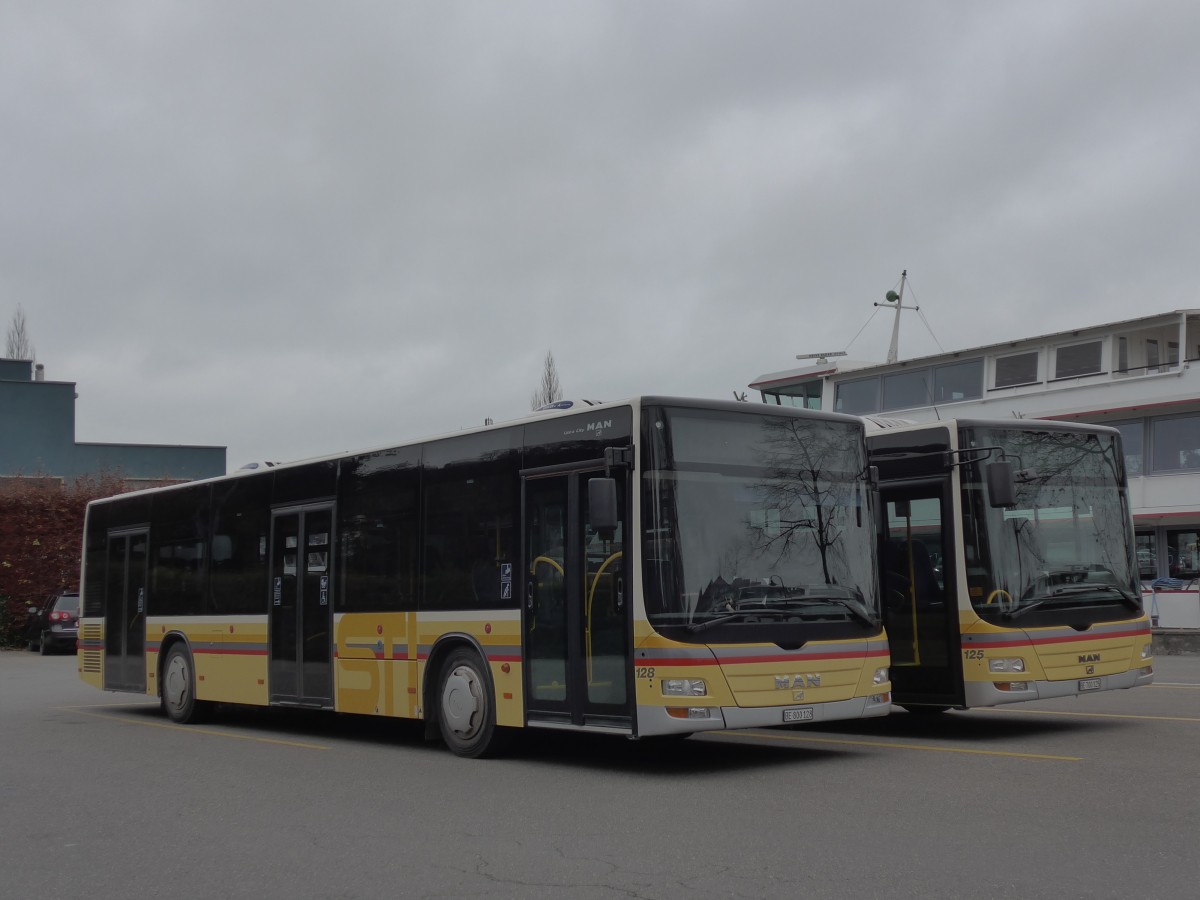 (157'607) - STI Thun - Nr. 128/BE 800'128 - MAN am 4. Dezember 2014 bei der Schifflndte Thun