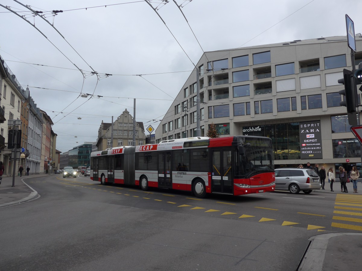 (157'626) - SW Winterthur - Nr. 343/ZH 745'343 - Solaris am 6. Dezember 2014 beim Hauptbahnhof Winterthur