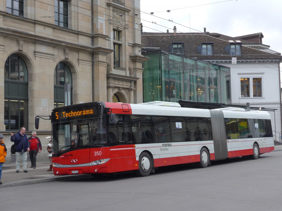 (157'638) - SW Winterthur - Nr. 350/ZH 793'350 - Solaris am 6. Dezember 2014 beim Hauptbahnhof Winterthur