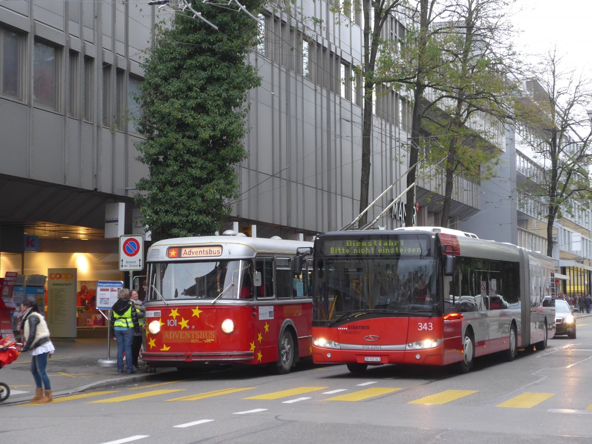 (157'653) - SW Winterthur - Nr. 343/ZH 745'343 - Solaris am 6. Dezember 2014 in Winterthur, Bankstrasse