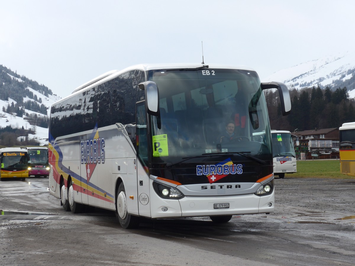 (158'361) - Eurobus, Bern - Nr. 2/BE 379'902 - Setra am 11. Januar 2015 in Frutigen, Flugplatz