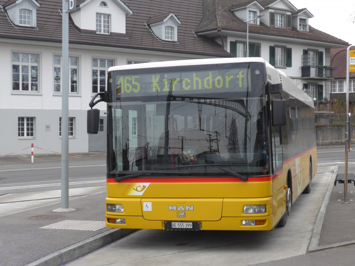 (158'453) - Lengacher, Mnsingen - Nr. 1/BE 555'399 - MAN am 19. Januar 2015 beim Bahnhof Mnsingen