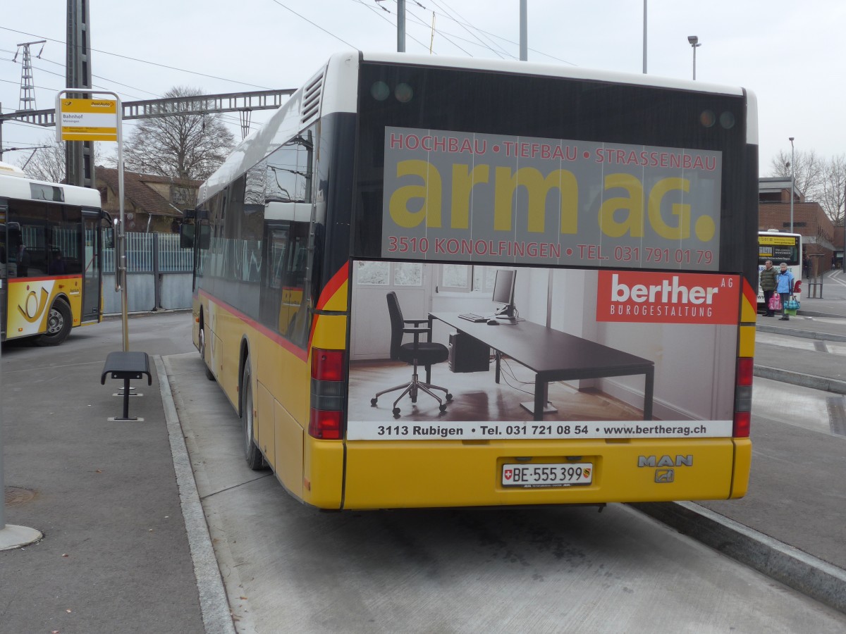 (158'455) - Lengacher, Mnsingen - Nr. 1/BE 555'399 - MAN am 19. Januar 2015 beim Bahnhof Mnsingen