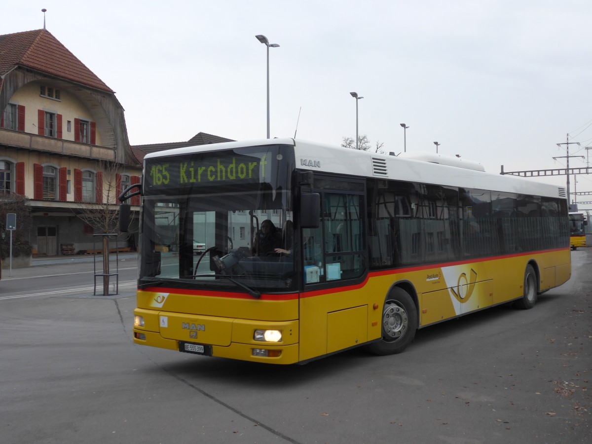 (158'458) - Lengacher, Mnsingen - Nr. 1/BE 555'399 - MAN am 19. Januar 2015 beim Bahnhof Mnsingen