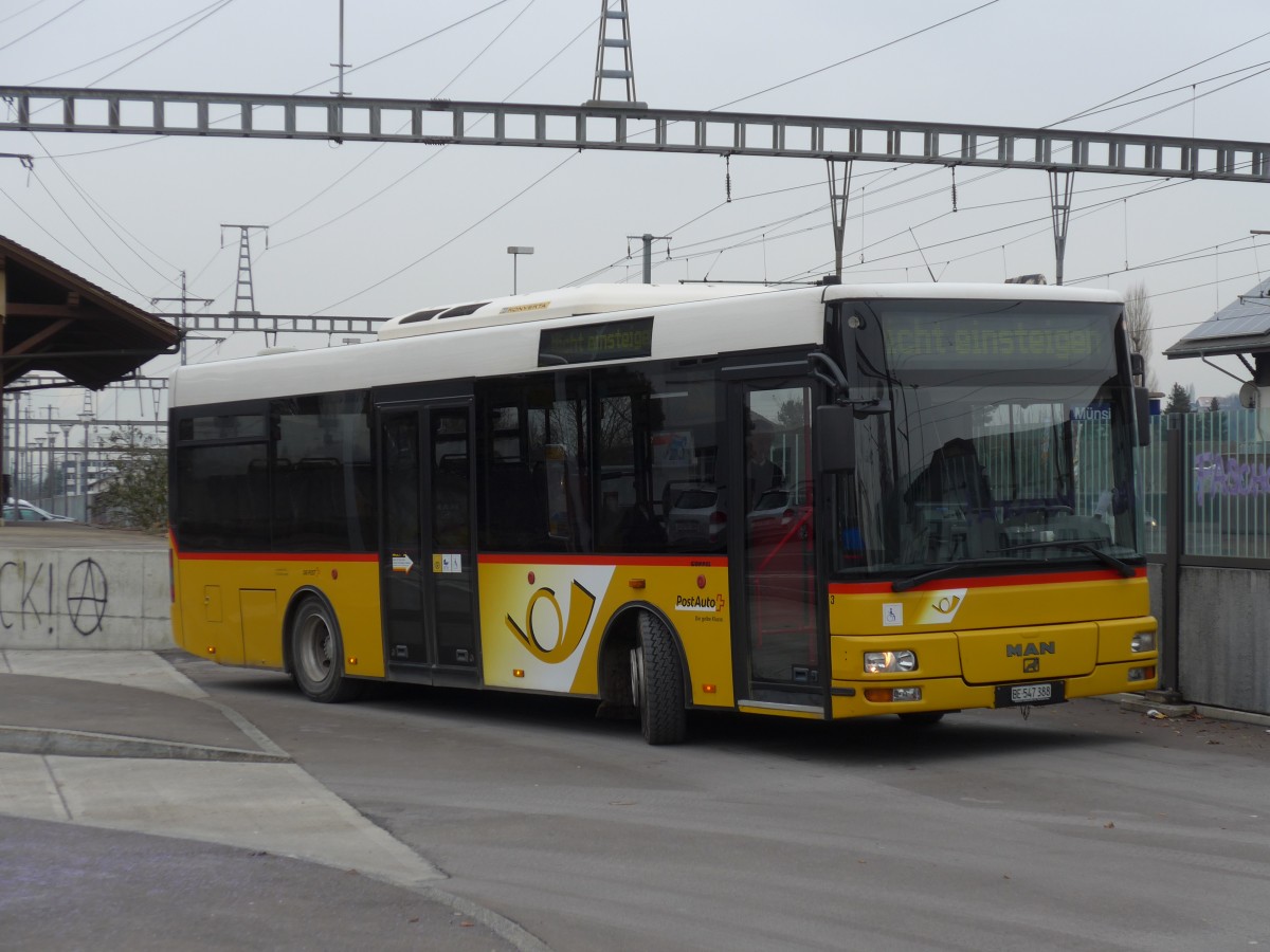 (158'459) - Lengacher, Mnsingen - Nr. 3/BE 547'388 - MAN/Gppel am 19. Januar 2015 beim Bahnhof Mnsingen