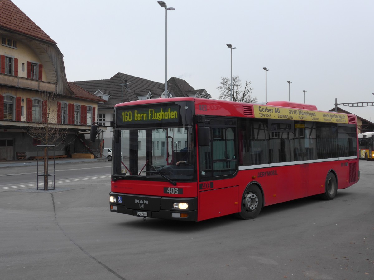 (158'461) - Bernmobil, Bern - Nr. 403/BE 612'403 - MAN/Gppel am 19. Januar 2015 beim Bahnhof Mnsingen