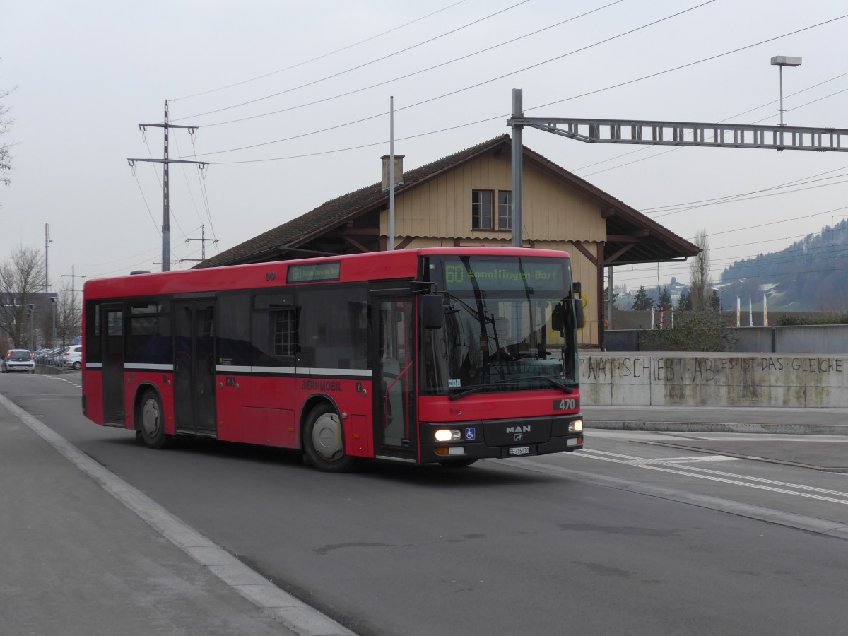 (158'462) - Bernmobil, Bern - Nr. 470/BE 716'470 - MAN/Gppel (ex Peyer, Niederwangen Nr. 70) am 19. Januar 2015 beim Bahnhof Mnsingen