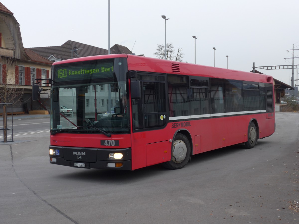 (158'463) - Bernmobil, Bern - Nr. 470/BE 716'470 - MAN/Gppel (ex Peyer, Niederwangen Nr. 70) am 19. Januar 2015 beim Bahnhof Mnsingen