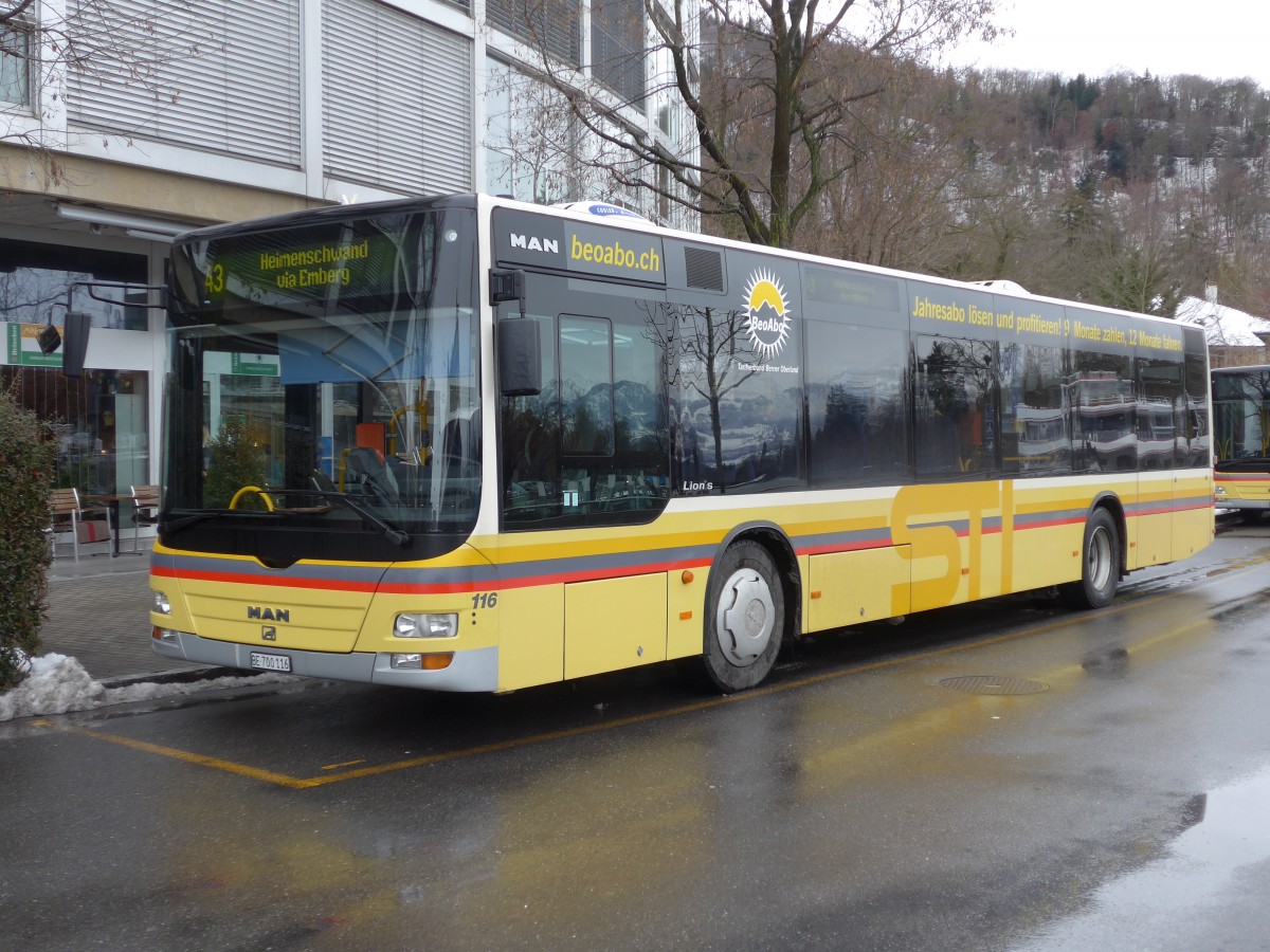 (158'508) - STI Thun - Nr. 116/BE 700'116 - MAN am 29. Januar 2015 bei der Schifflndte Thun