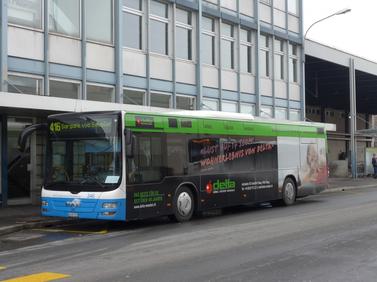 (158'553) - BSW Sargans - Nr. 346/SG 297'519 - MAN am 1. Februar 2015 beim Bahnhof Buchs