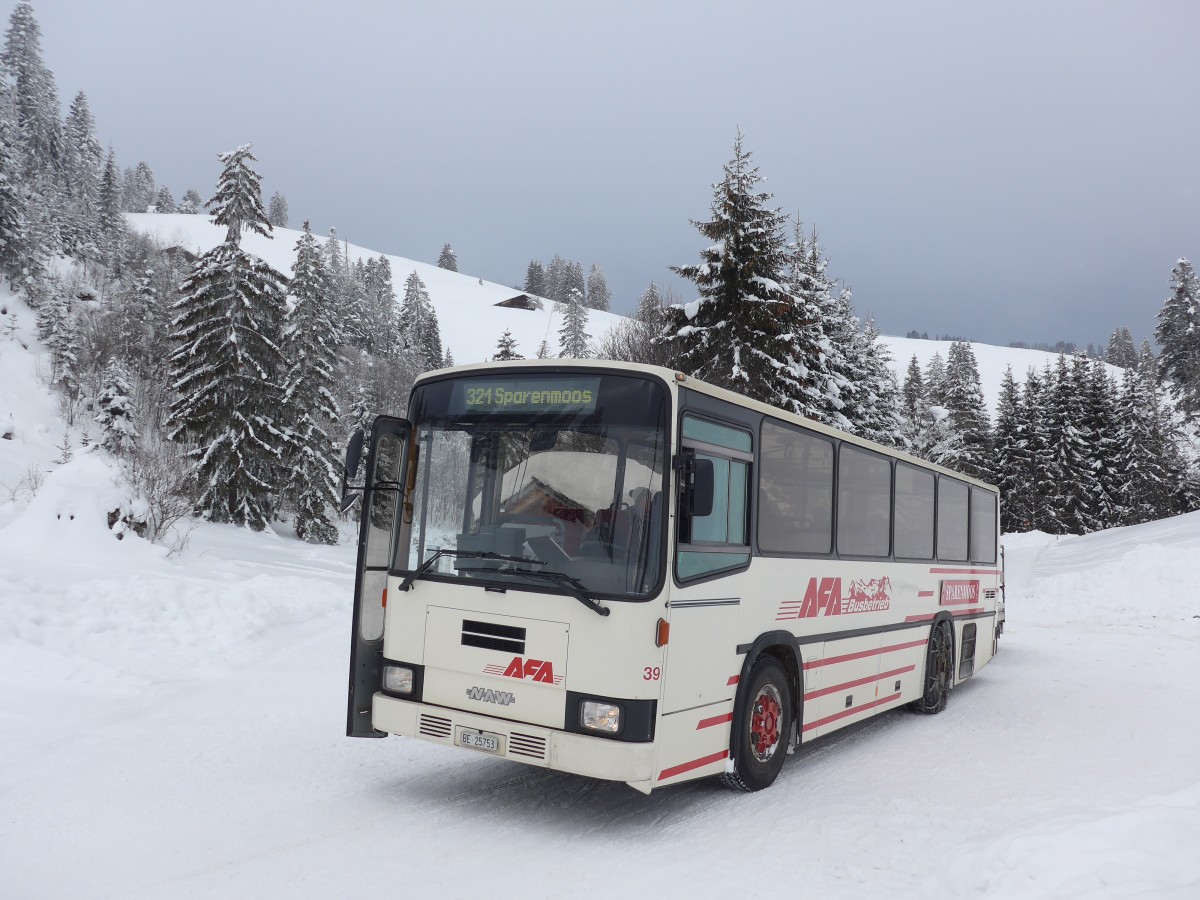 (158'650) - AFA Adelboden - Nr. 39/BE 25'753 - NAW/R&J (ex Nr. 18; ex Autopostale, Mendrisio Nr. 38; ex Piotti, Balerna Nr. 38; ex AAGI Interlaken Nr. 38; ex Schmocker, Beatenberg Nr. 3) am 8. Februar 2015 in Zweisimmen, Heimkuhweide