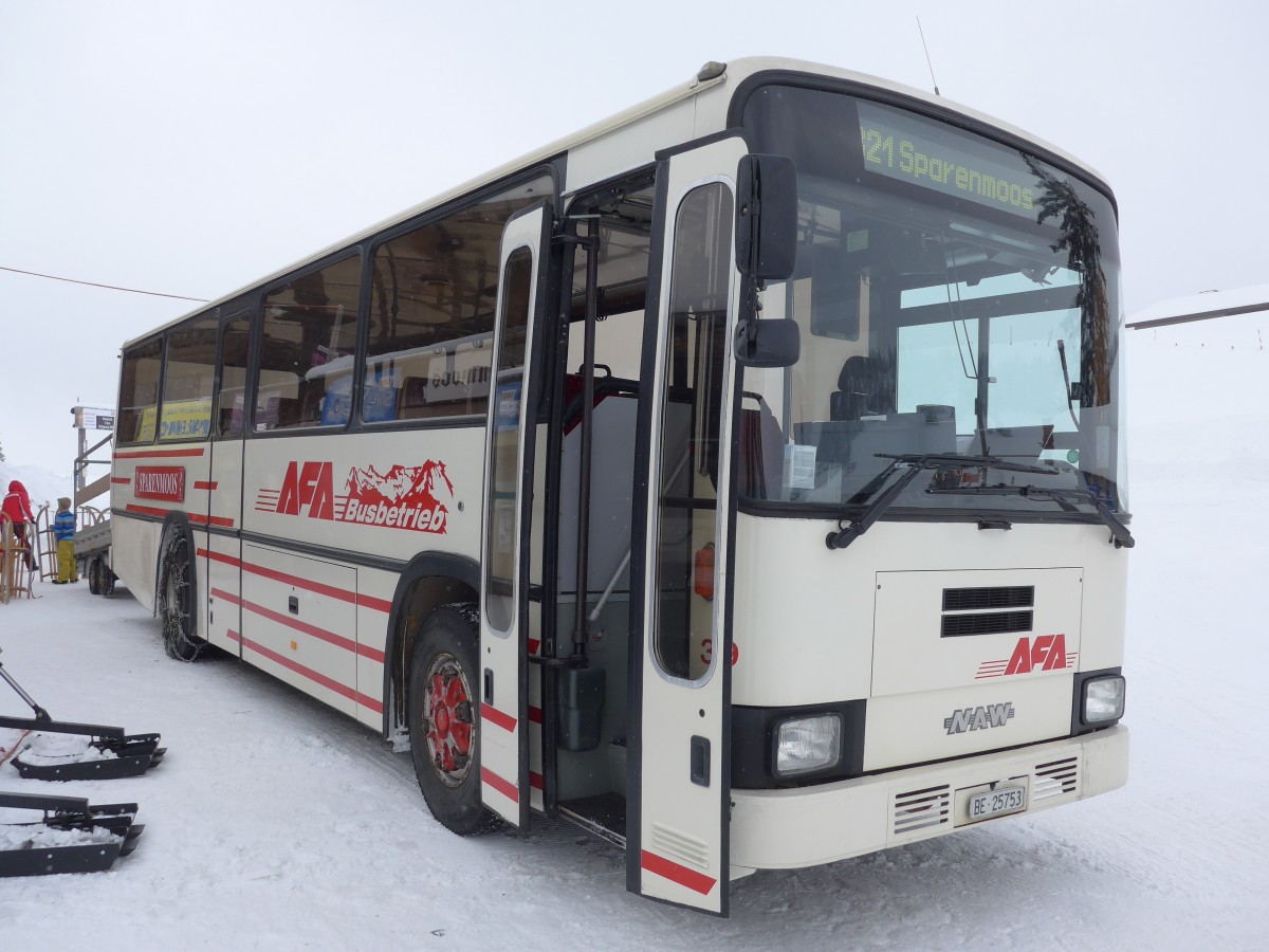 (158'658) - AFA Adelboden - Nr. 39/BE 25'753 - NAW/R&J (ex Nr. 18; ex Autopostale, Mendrisio Nr. 38; ex Piotti, Balerna Nr. 38; ex AAGI Interlaken Nr. 38; ex Schmocker, Beatenberg Nr. 3) am 8. Februar 2015 in Zweisimmen, Sparenmoos