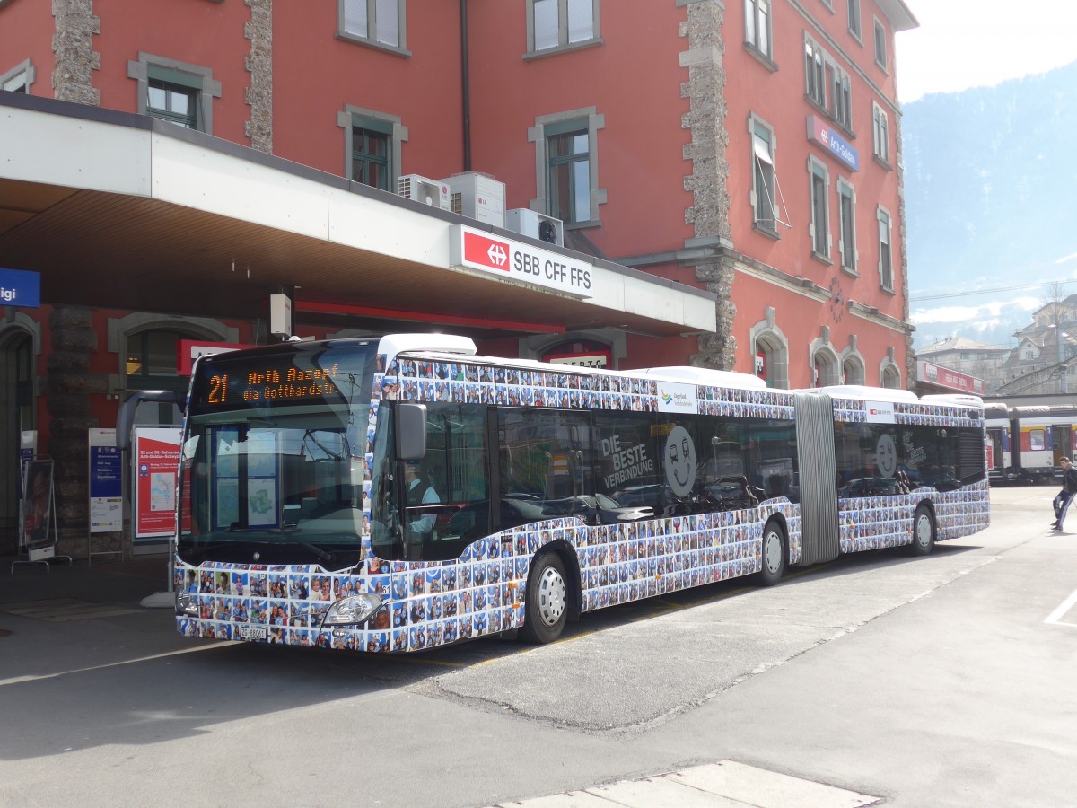 (159'268) - ZVB Zug - Nr. 61/ZG 88'061 - Mercedes am 17. Mrz 2015 beim Bahnhof Arth-Goldau