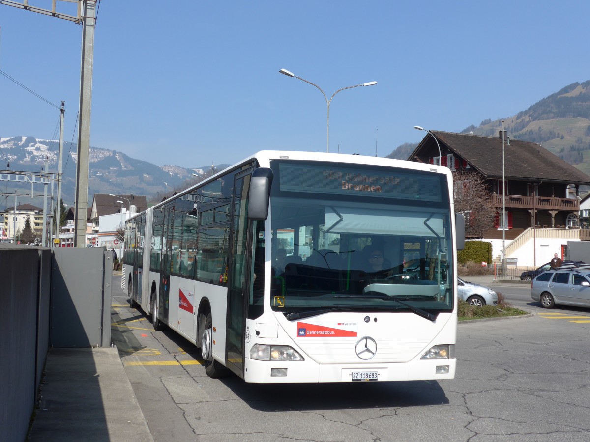 (159'327) - AAGS Schwyz - Nr. 83/SZ 118'683 - Mercedes (ex VR La Chaux-de-Fonds Nr. 227) am 18. Mrz 2015 beim Bahnhof Schwyz