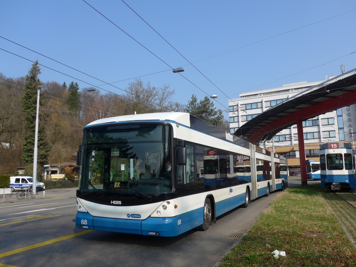 (159'367) - VBZ Zrich - Nr. 68 - Hess/Hess Doppelgelenktrolleybus am 19. Mrz 2015 in Zrich, Bucheggplatz