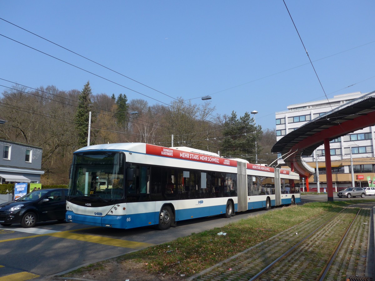 (159'373) - VBZ Zrich - Nr. 66 - Hess/Hess Doppelgelenktrolleybus am 19. Mrz 2015 in Zrich, Bucheggplatz