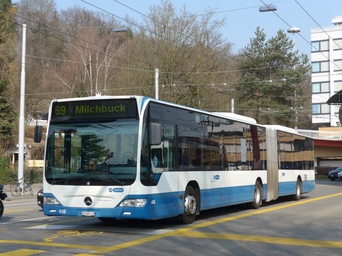 (159'396) - VBZ Zrich - Nr. 418/ZH 745'418 - Mercedes am 19. Mrz 2015 in Zrich, Bucheggplatz