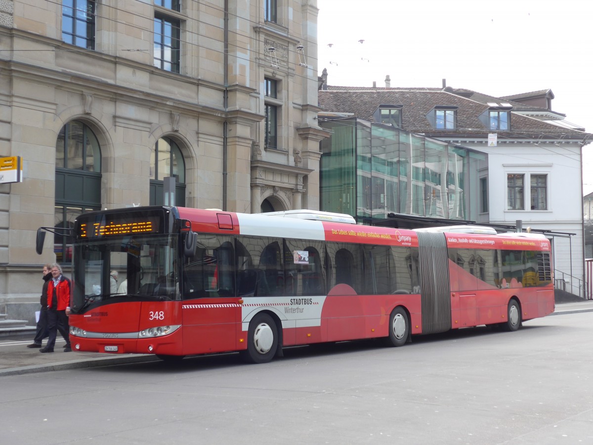 (159'437) - SW Winterthur - Nr. 348/ZH 766'348 - Solaris am 27. Mrz 2015 beim Hauptbahnhof Winterthur