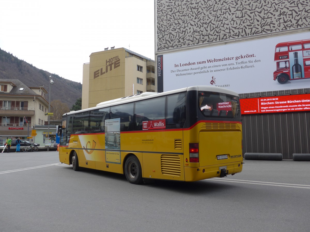 (159'551) - BUS-trans, Visp - VS 123'123 - Neoplan (ex Zimmermann, Visperterminen) am 2. April 2015 beim Bahnhof Visp