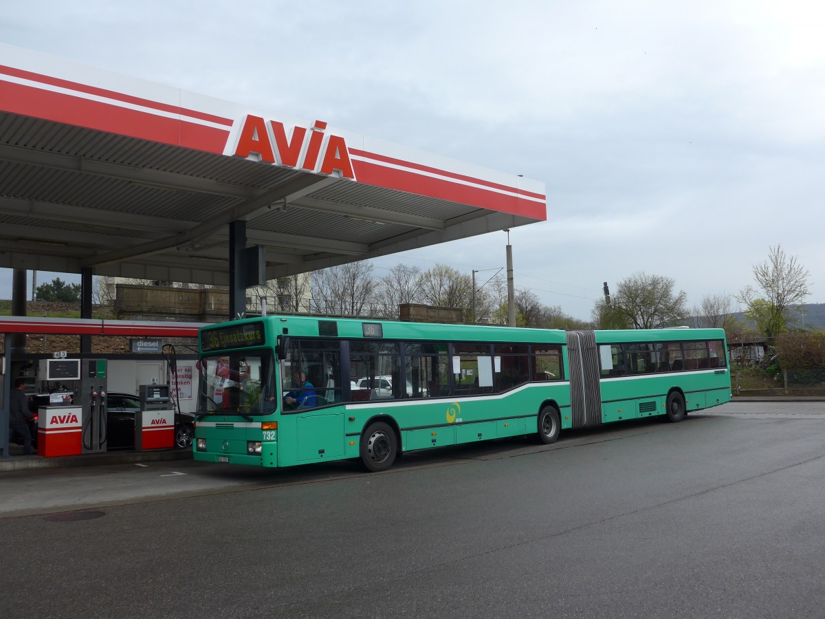 (159'771) - BVB Basel - Nr. 732/BS 3232 - Mercedes (ex VAG Freiburg/D Nr. 928) am 11. April 2015 in Basel, Garage Rankstrasse