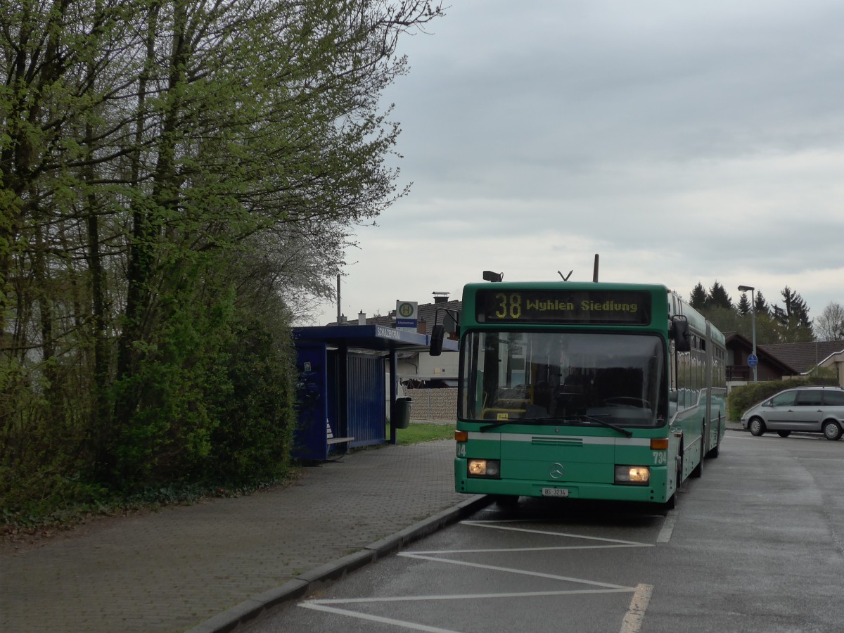 (159'789) - Aus der Schweiz: BVB Basel - Nr. 734/BS 3234 - Mercedes (ex VAG Freiburg/D Nr. 933) am 11. April 2015 in Grenzach-Wyhlen, Schulzentrum