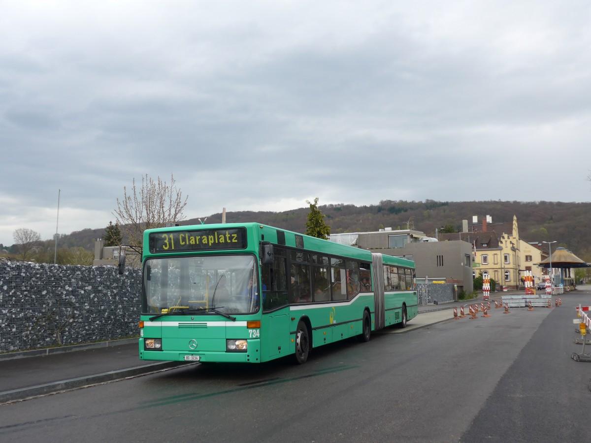 (159'811) - BVB Basel - Nr. 734/BS 3234 - Mercedes (ex VAG Freiburg/D Nr. 933) am 11. April 2015 in Riehen, Hrnli