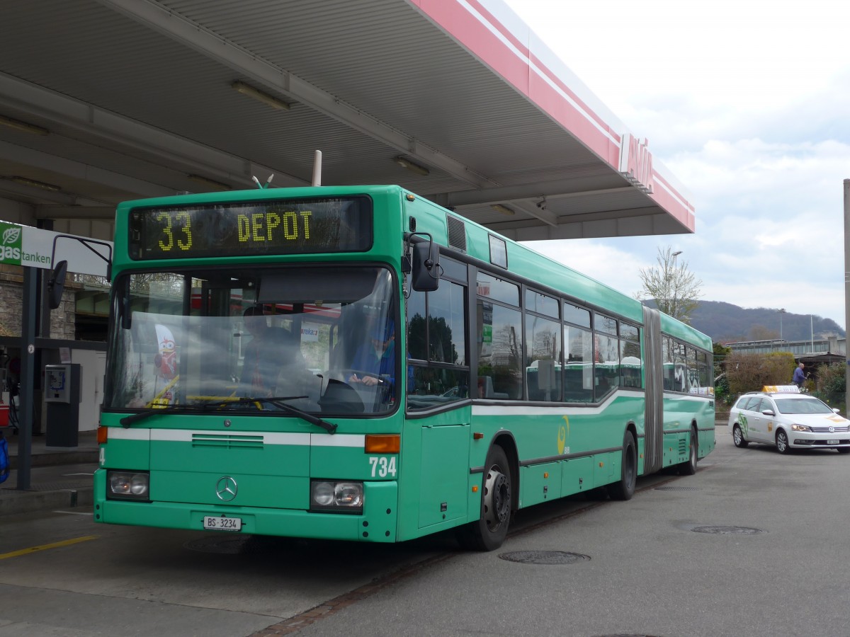 (159'866) - BVB Basel - Nr. 734/BS 3234 - Mercedes (ex VAG Freiburg/D Nr. 933) am 11. April 2015 in Basel, Garage Rankstrasse