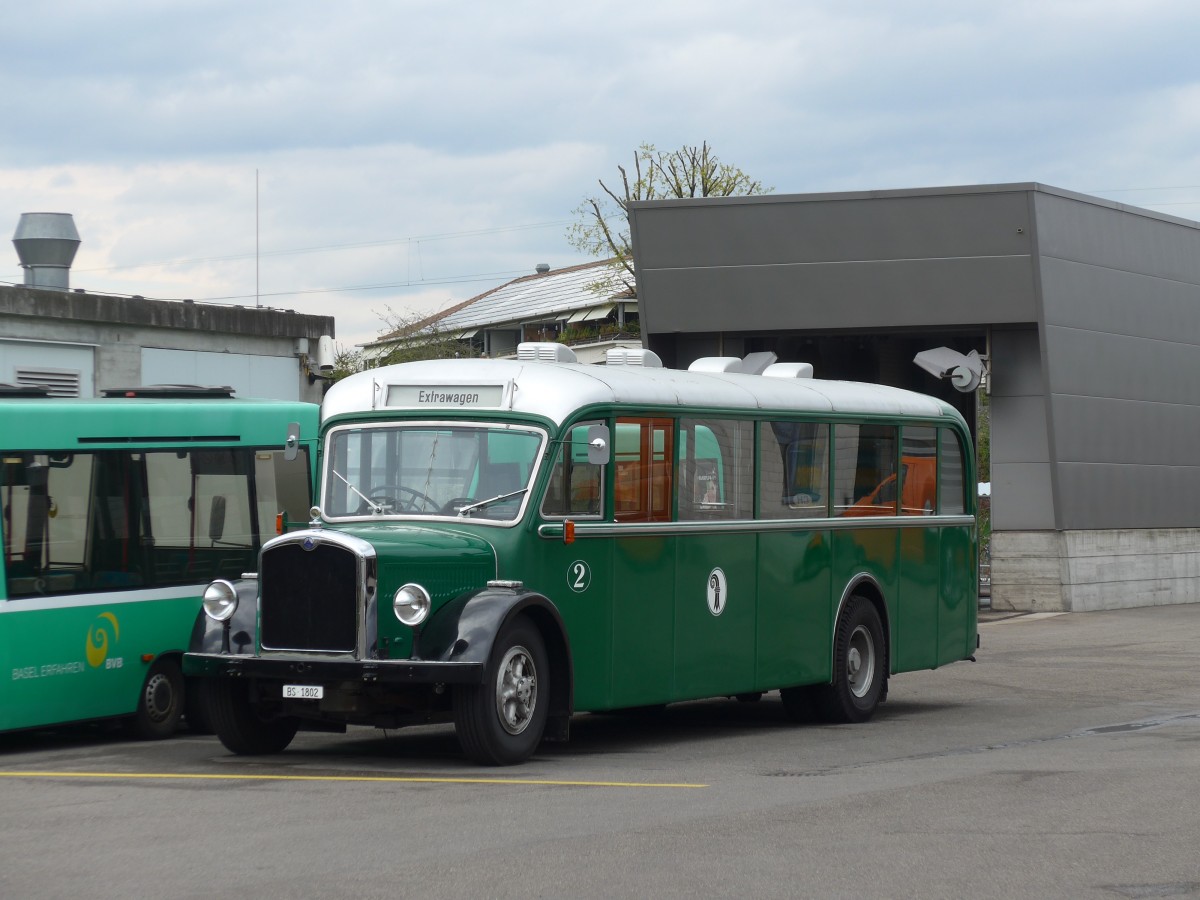 (159'873) - BVB Basel - Nr. 2/BS 1802 - Saurer/Reinb.+Chr. (ex Nr. 3) am 11. April 2015 in Basel, Garage Rankstrasse