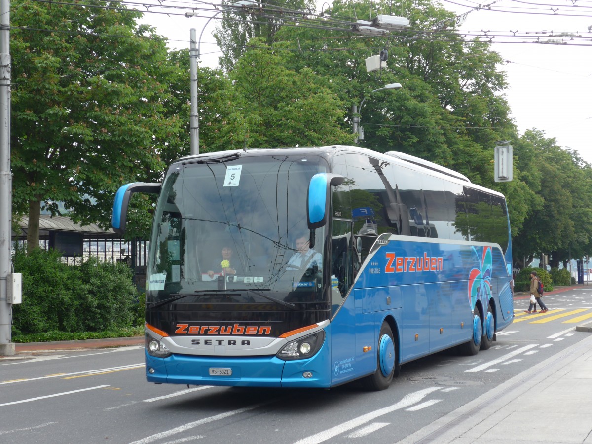 (160'644) - Zerzuben, Visp-Eyholz - Nr. 6/VS 3021 - Setra am 22. Mai 2015 beim Bahnhof Luzern