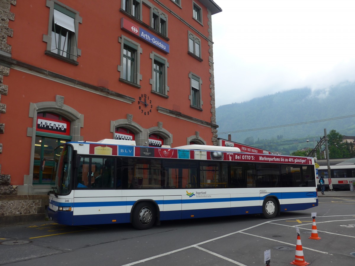 (160'665) - Auf der Maur, Steinen - Nr. 246/SZ 77'440 - Scania/Hess (ex Amrein, Kssnacht; ex ZVB Zug Nr. 117; ex ZVB Zug Nr. 17) am 22. Mai 2015 beim Bahnhof Arth-Goldau