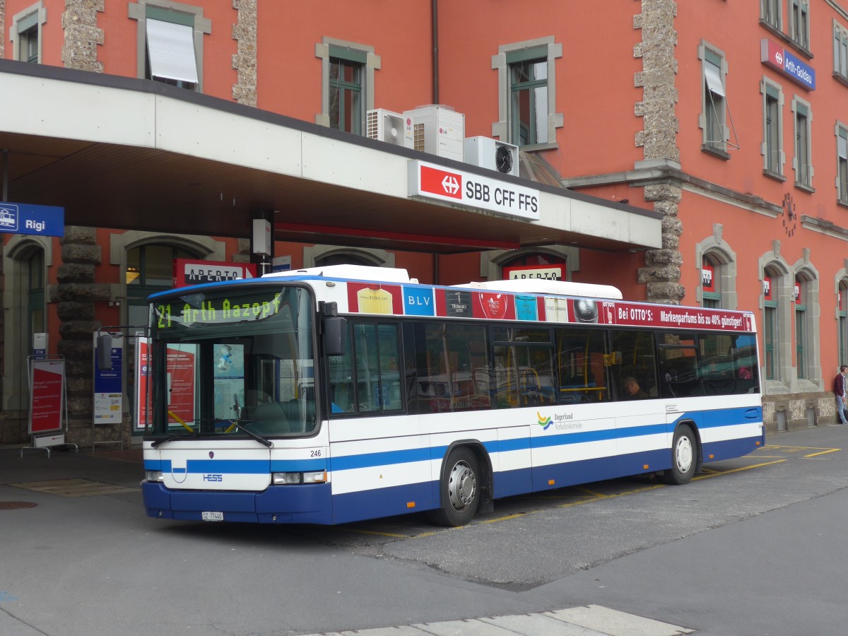 (160'670) - Auf der Maur, Steinen - Nr. 246/SZ 77'440 - Scania/Hess (ex Amrein, Kssnacht; ex ZVB Zug Nr. 117; ex ZVB Zug Nr. 17) am 22. Mai 2015 beim Bahnhof Arth-Goldau